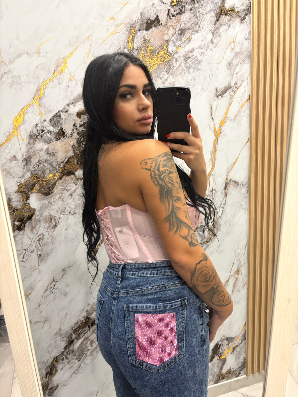 Jeans tasca glitter